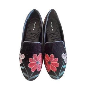 Birdies The Starling Floral Black Velvet Slip-On Loafer Flats – Size 6
